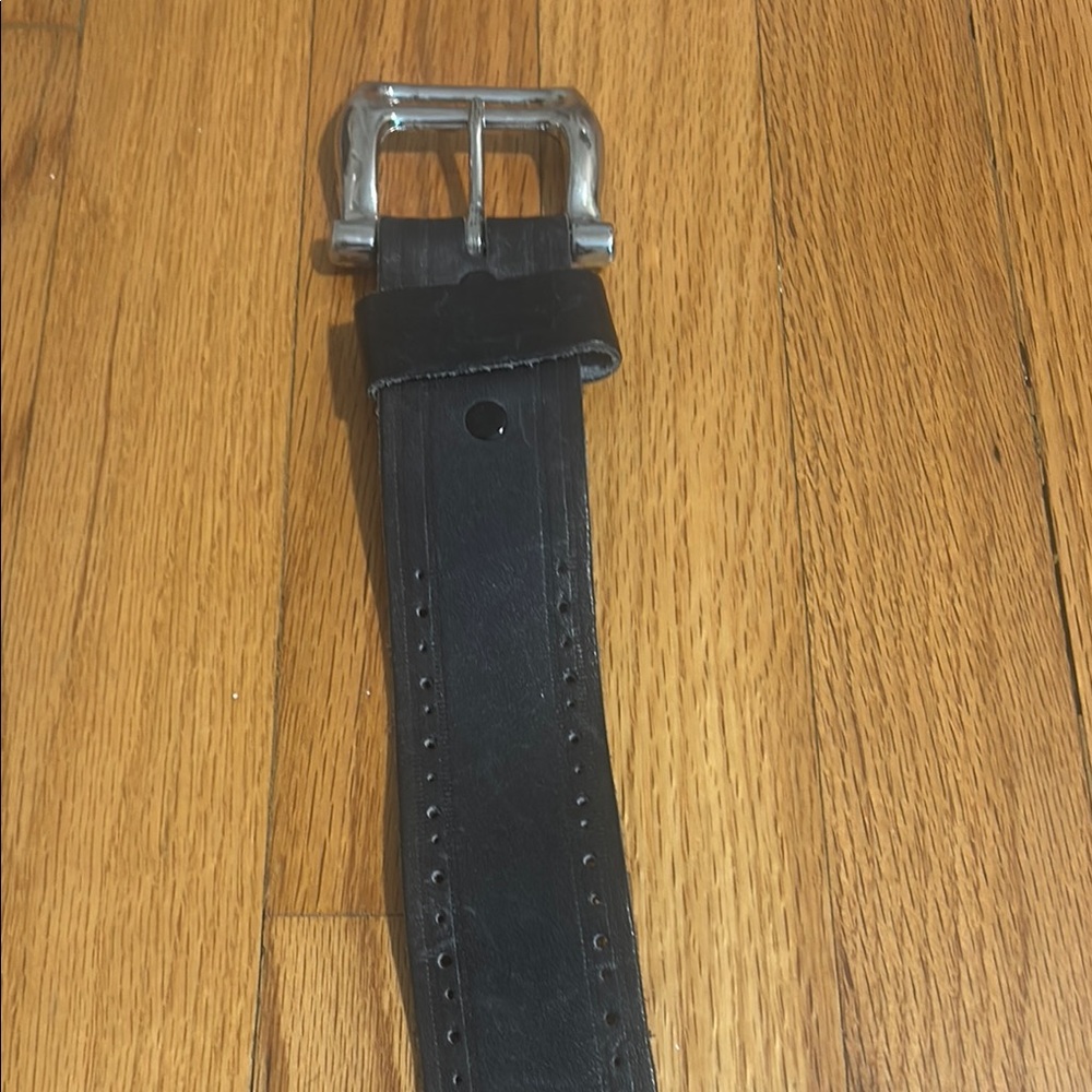 Black and Silver 2” wide Leather Belt with Smooth Finish